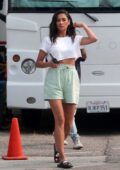 Shay Mitchell seen on set for a new commercial for REVLON in downtown Los Angeles