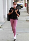 Skai Jackson spotted in a black t-shirt and pink leggings as she arrives for practice at the DWTS studio in Los Angeles