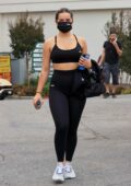 Addison Rae looks great in black sports bra and leggings as she leaves a Hot Yoga class in West Hollywood, California