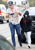 Sofia Vergara wears a floral print blouse and jeans as she arrives at the  taping of