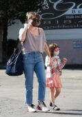 Milla Jovovich takes her daughter shopping at a Halloween store in Studio City, California