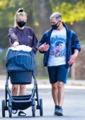 Sophie Turner and Joe Jonas take their 2-month-old daughter Willa out for a stroll through their neighborhood in Los Angeles