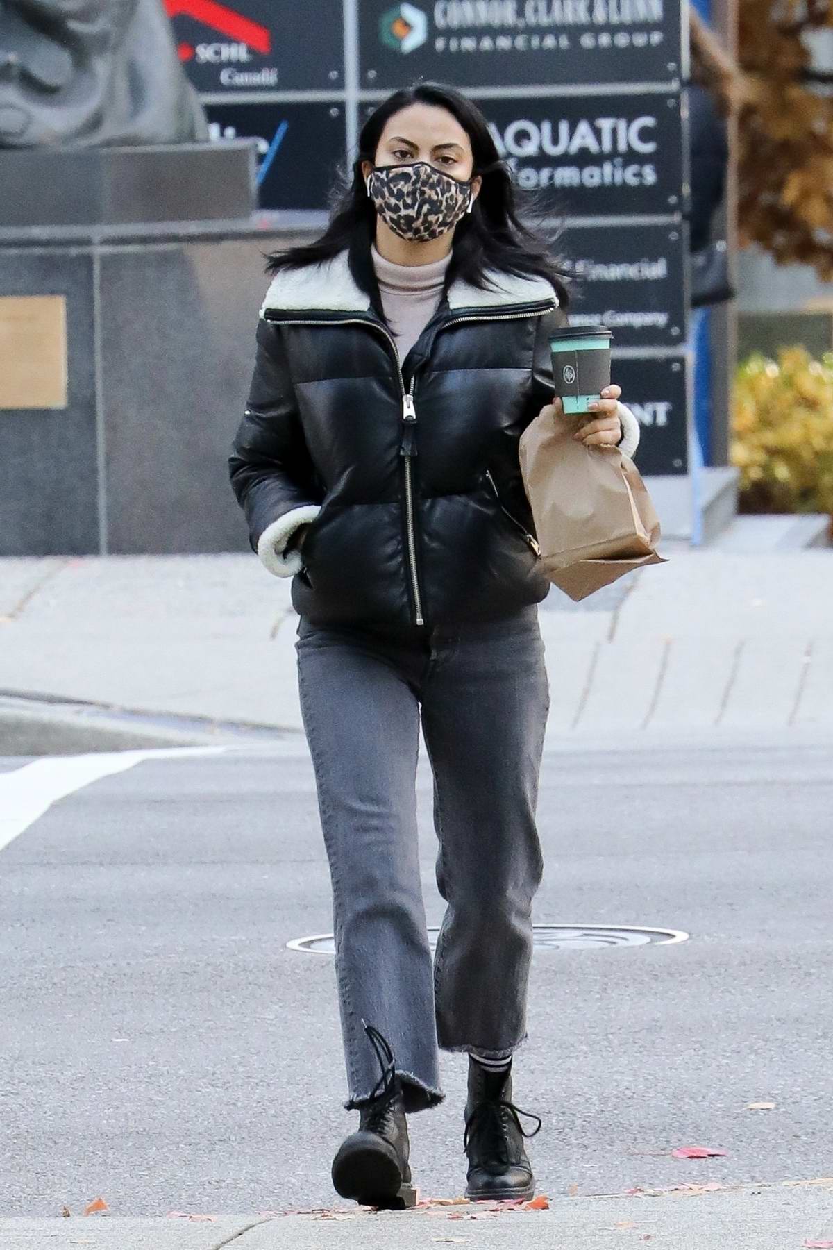 Camila Mendes in a chic denim outfit in Vancouver