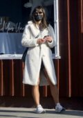 Jordana Brewster seen wearing a white teddy coat while out to grab coffee on Thanksgiving in Los Angeles