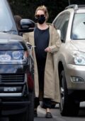 Ashley Tisdale wears a trench coat on a cold coffee run at The Coffee Bean & Tea Leaf in Los Feliz, California