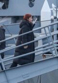 Jennifer Lawrence heading to set on the USS Massachusetts for the filming of 'Don't Look Up' in Fall River, Massachusetts