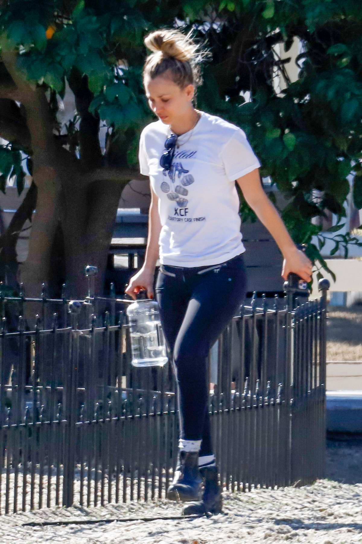 Kaley Cuoco keeps it casual in grey T-shirt and black leggings while out  and about in LA