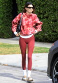 Kendall Jenner looks fab in a red tie-dye sweatshirt with matching leggings as she leaves a private gym in Los Angeles