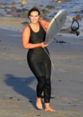 Leighton Meester enjoys a day of surfing with husband Adam Brody in Malibu, California