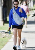 Lucy Hale puts on a leggy display in tiny black shorts as she takes her dogs out for walk in Los Angeles