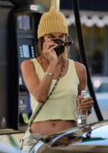 Alessandra Ambrosio shows flat stomach in black crop top while walking cute  puppy in Los Angeles