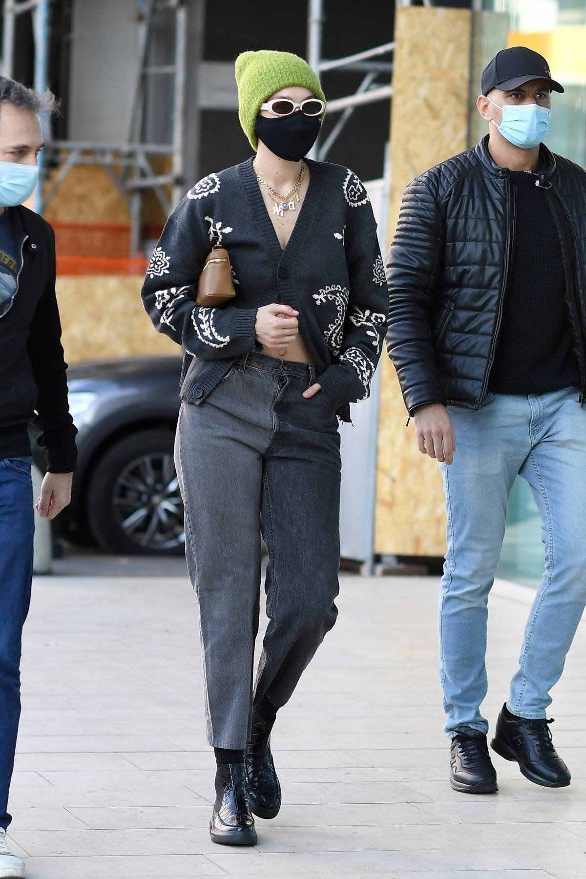 Bella Hadid Black Leather Boots Street Style Milan 2021