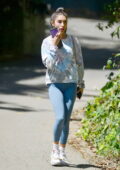 Chantel Jeffries sports a tie-dye sweatshirt and leggings as she leaves the gym in Los Angeles