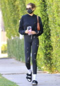 Kaia Gerber showcases her slender frame in all-black while attending her morning Pilates session in West Hollywood, California