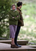 Emma Corrin and Harry Styles seen filming scenes for 'My Policeman' at The Chattri Monument in Meopham, UK