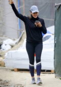Jennifer Garner looks happy as she takes phone call while checking on the construction of her new home in Brentwood, California
