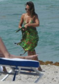 Jessica Alba spotted in a green bikini while playing ball with her husband Cash Warren in Miami, Florida