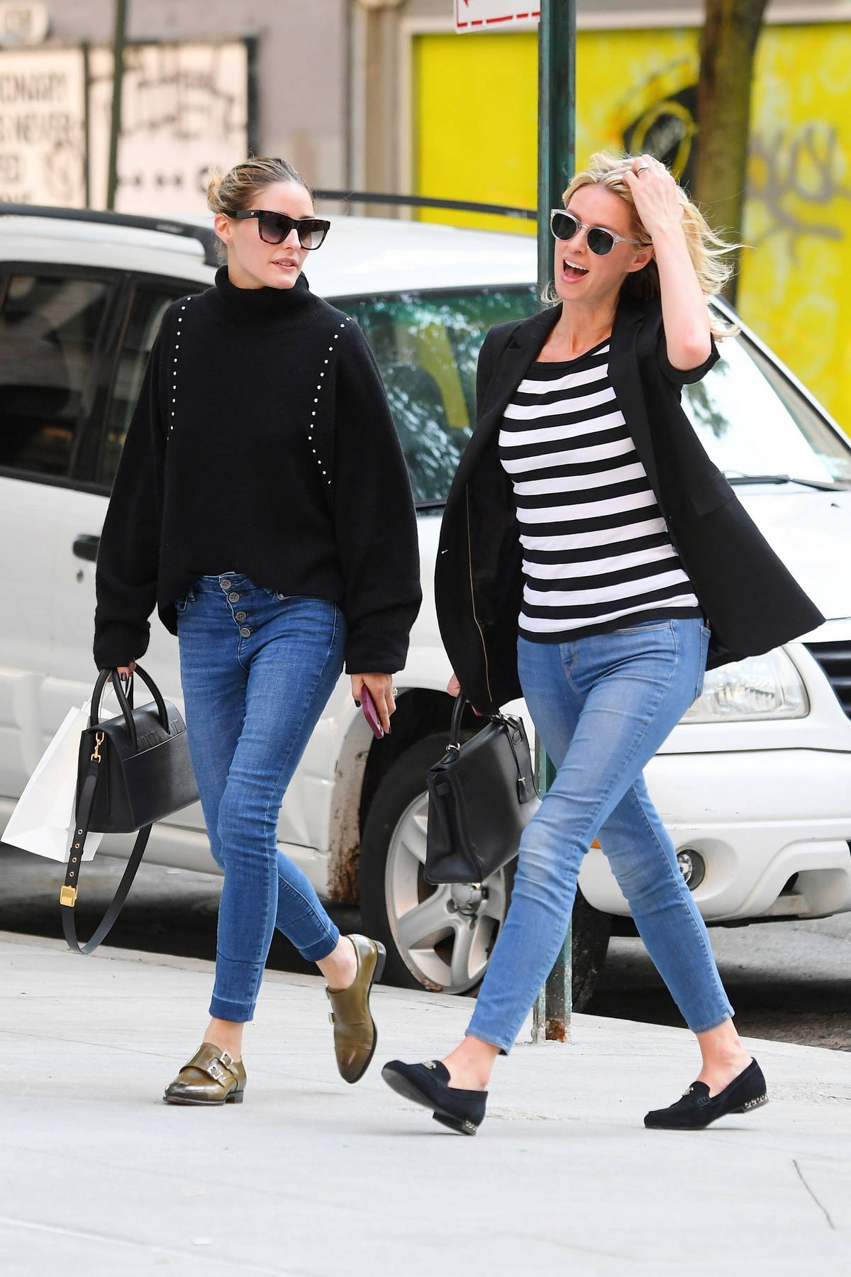 Olivia Palermo and Nicky Hilton take a walk after having lunch at Sant  Ambroeus in Soho