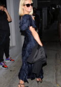 Paris Hilton wears a navy blue dress for a family dinner at Craig's  Restaurant in West Hollywood, California