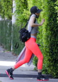 Sofia Boutella flashes her abs in bright pink Nike leggings as she attends  a Pilates class in West Hollywood, California