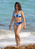 Camila Cabello shows off her curves in a blue bikini as she enjoys a beach day with Shawn Mendes in Miami, Florida