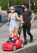 Kate Mara and Jamie Bell enjoy family stroll in Los Angeles