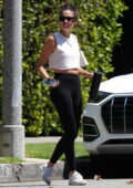 Sara Sampaio looks sporty in a crop top and navy leggings as she leaves  Pilates class