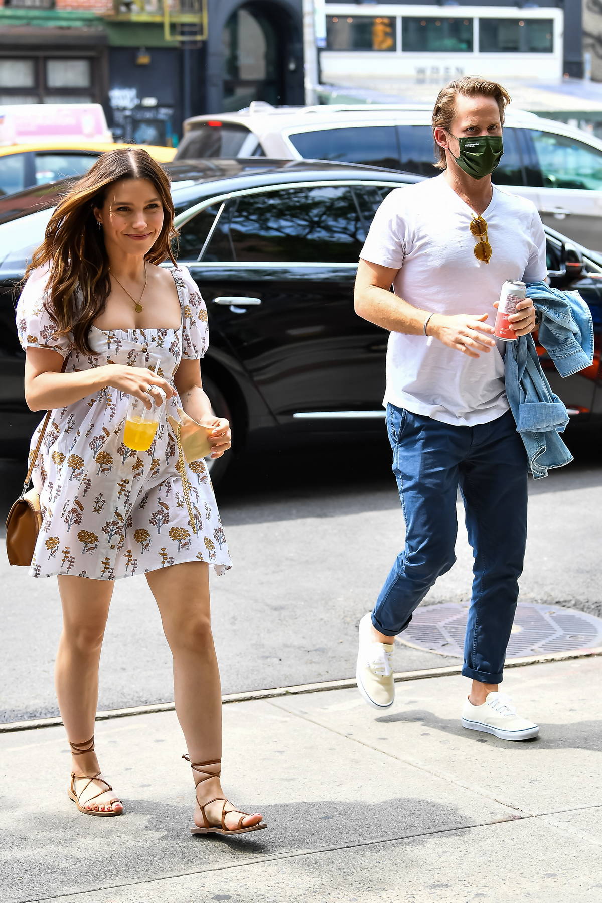 sophia bush shows her summer style in a floral print dress while heading  out for lunch with grant hughes in new york city-190621_10