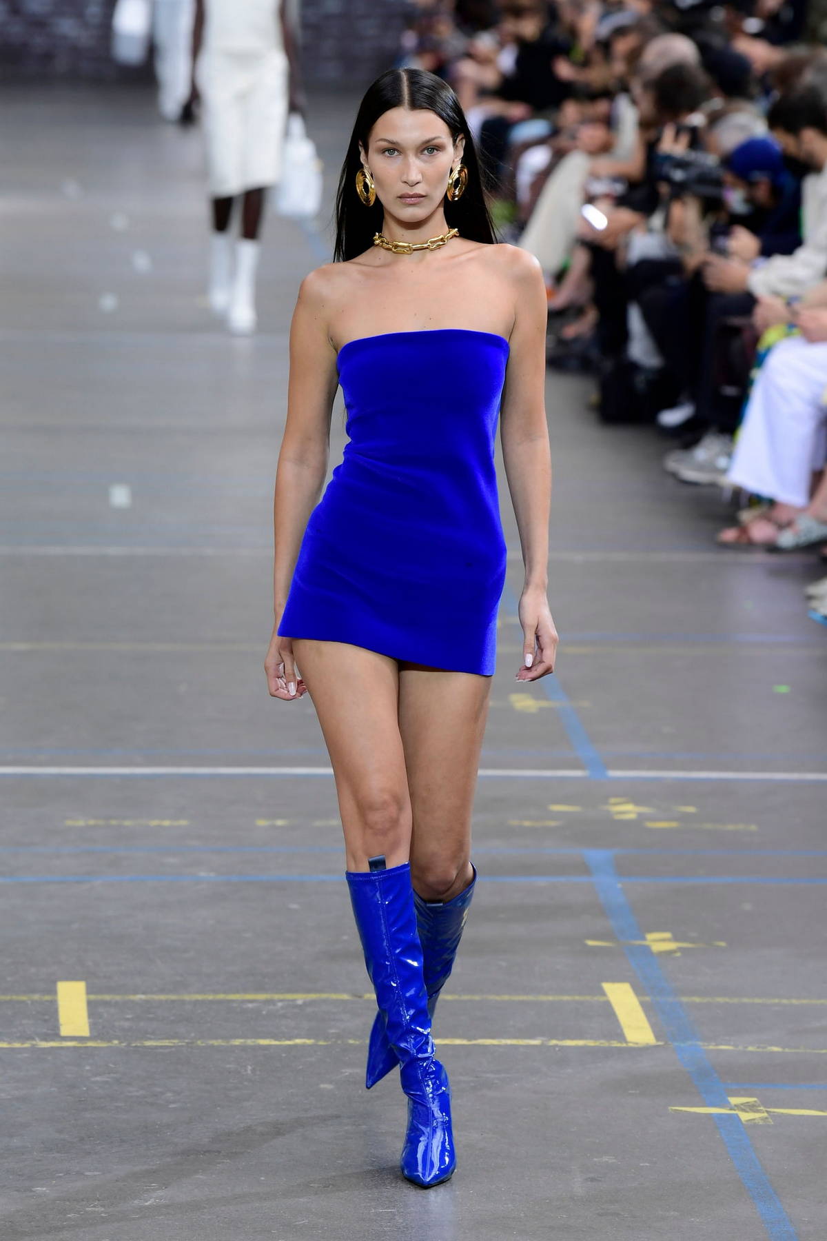 Bella Hadid walks the runway at the Off-White Fall-Winter 2021-2022 show in  Paris