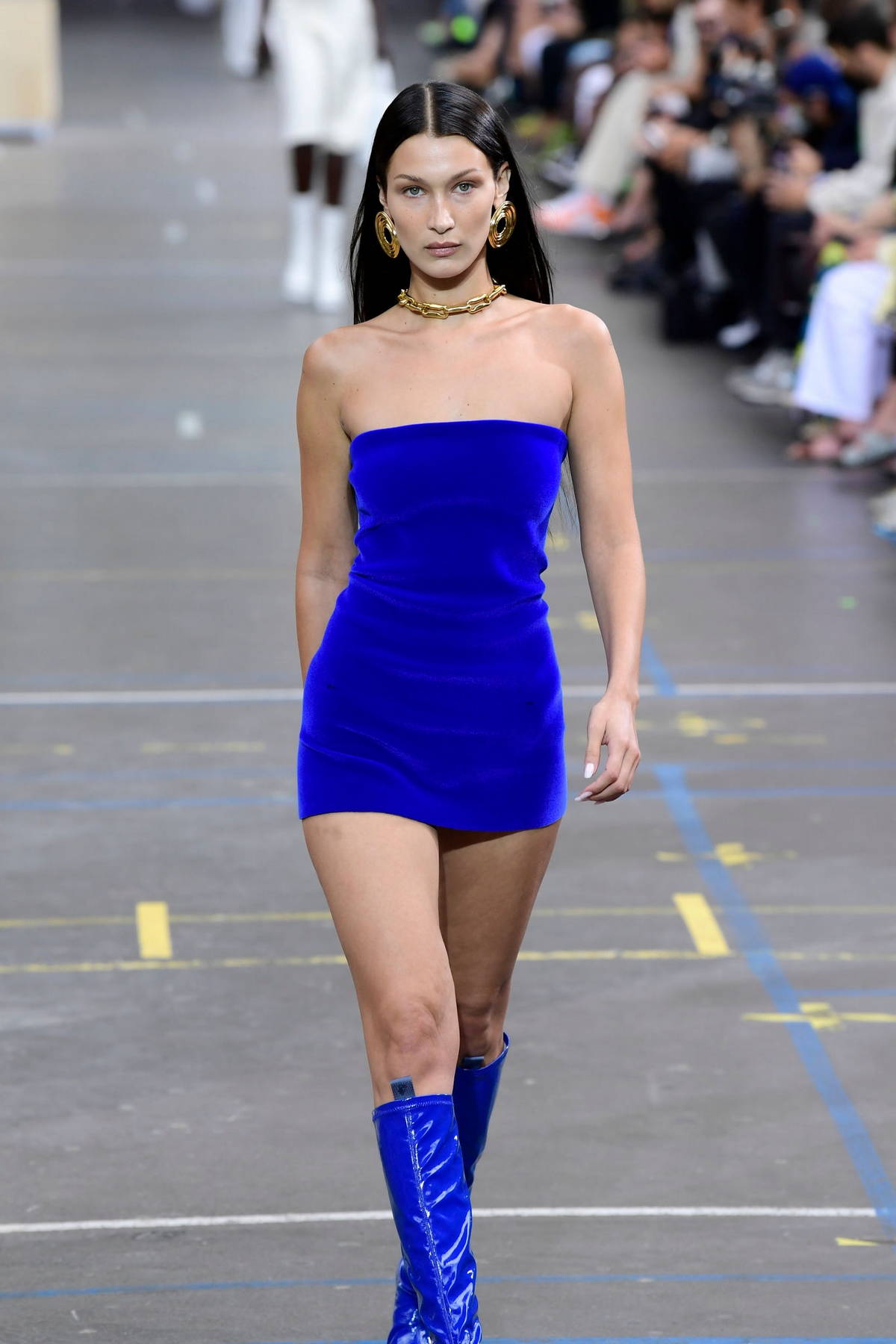 Bella Hadid walks the runway at the Off-White Fall-Winter 2021-2022 show in  Paris