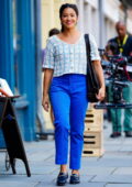 Gina Rodriguez is all smiles while spotted on the set of 'Players' in New York City