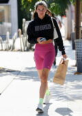 Sara Sampaio flashes her abs in cropped sweatshirt and leggings