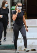 Sofia Richie dons a black top and leggings as she leaves after brunch with a friend at Croft Café in Beverly Hills, California