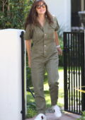Jennifer Garner looks great in an army green jumpsuit while out in Pacific Palisades, California