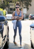 Alessandra Ambrosio looks radiant in matching set of grey sports