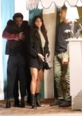 Eiza Gonzalez shows off her legs in a mini skirt during a double date in West Hollywood, California