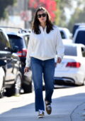 Jennifer Garner keeps it simple in a white sweatshirt and jeans running errands around town in Brentwood, California