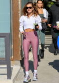 Hailey Bieber wears pink Leggings Arriving @ Forma Pilates Class In Los  Angeles