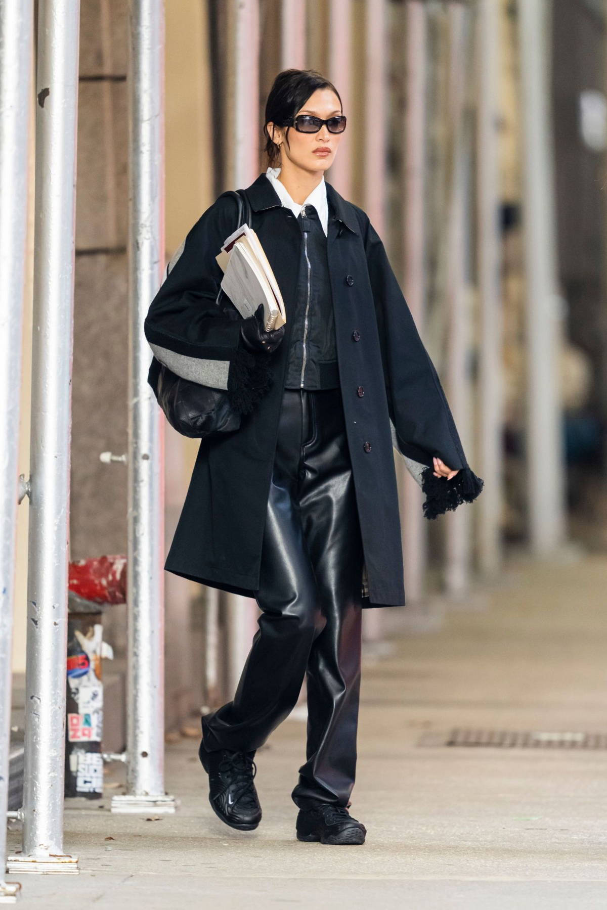 Bella Hadid looks chic in Burberry coat with pants while errands in SoHo, in