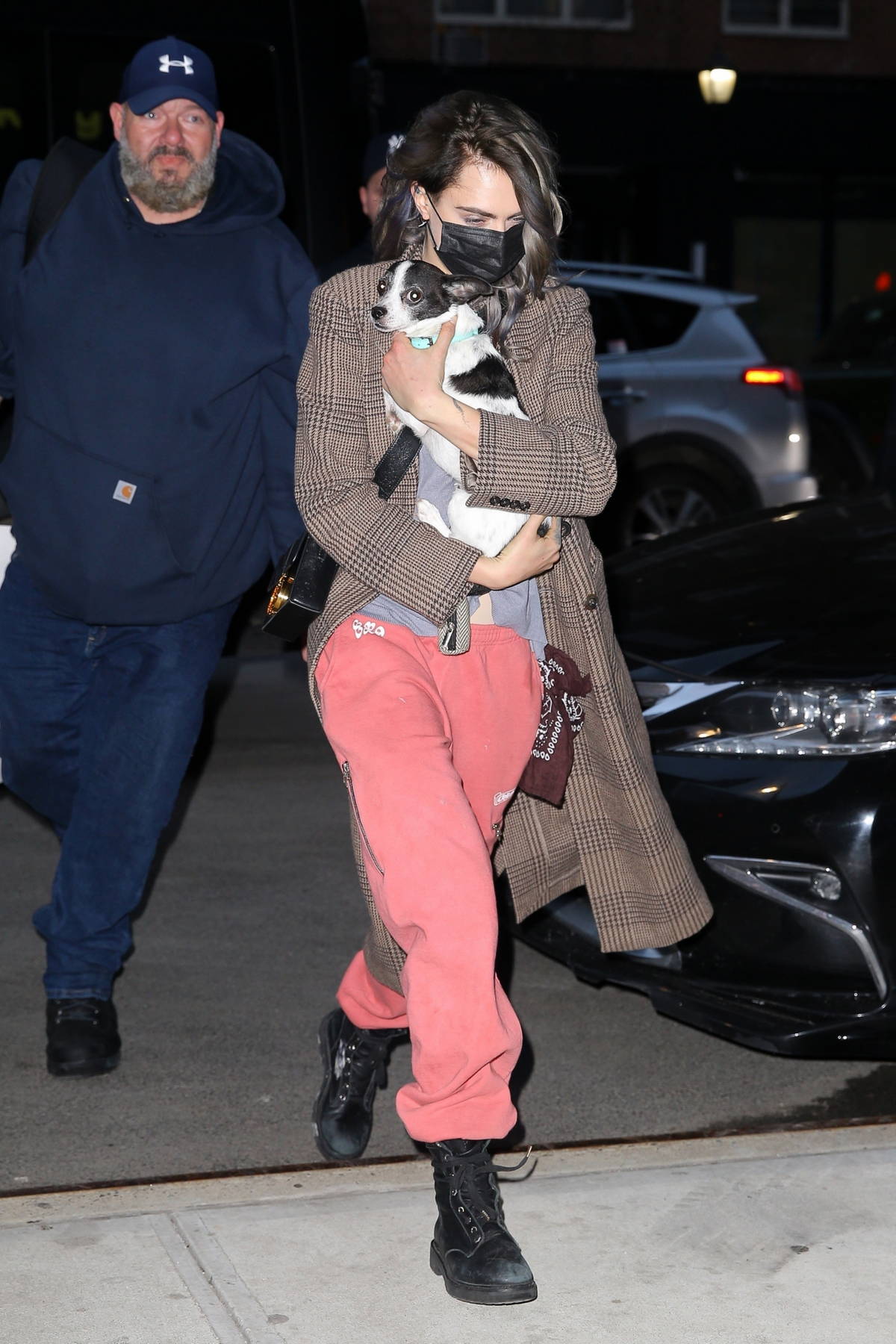 Cara Delevingne cradles her pup as she arrives at The Greenwich Hotel ...