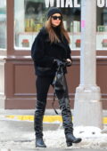 Irina Shayk Wears Oversize Black Hoodie and Boots in 95-Degree N.Y.C.