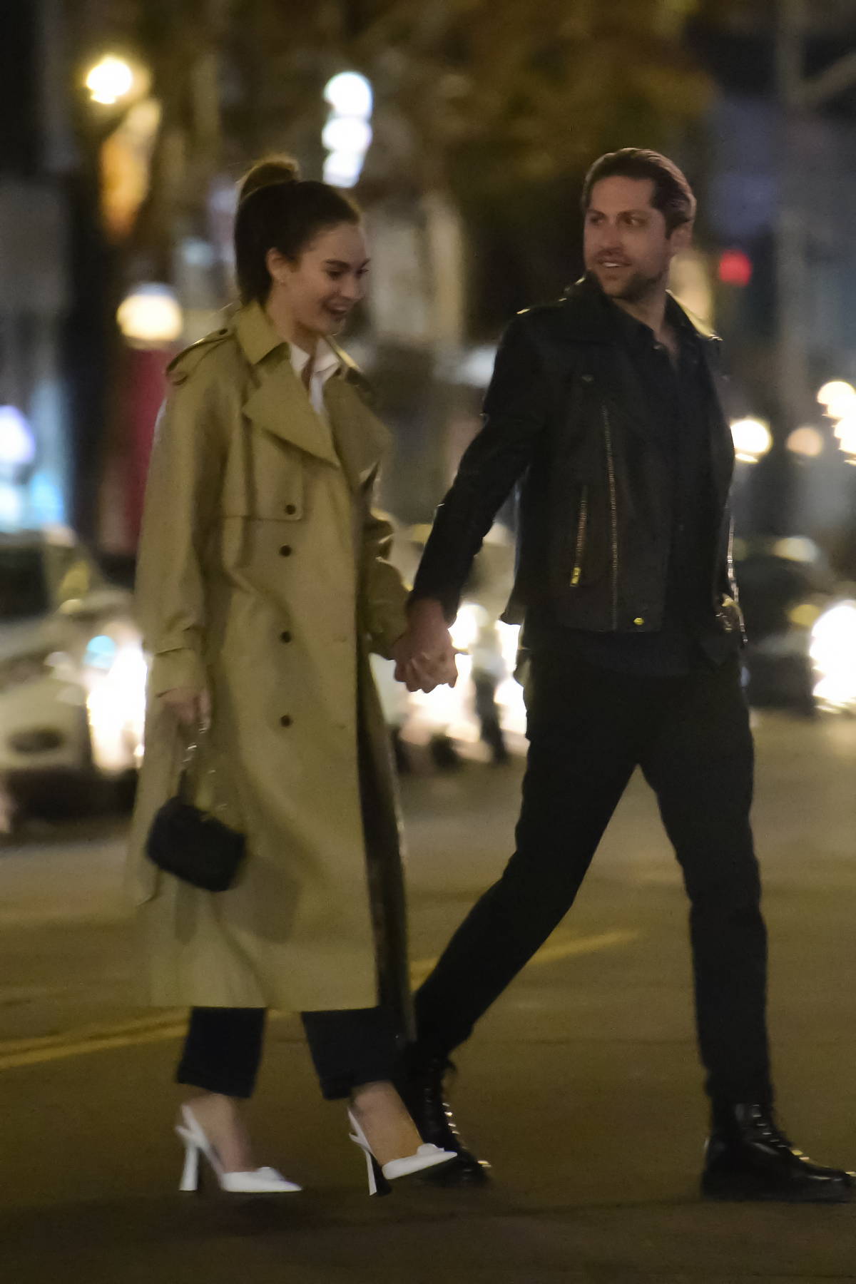 lily james is all smiles while stepping out for a dinner date with ...