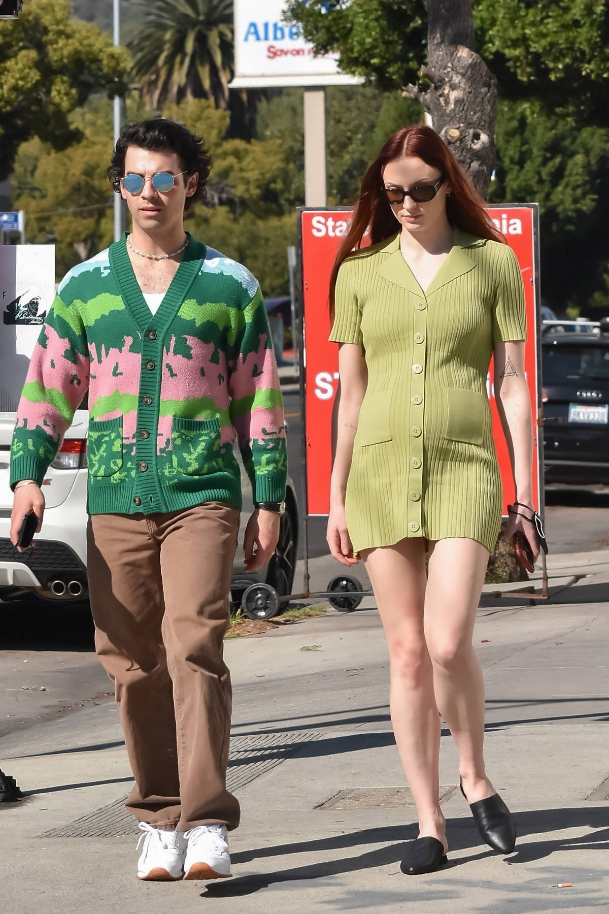 Sophie Turner Looks Fab in Green Minidress While Supporting Joe