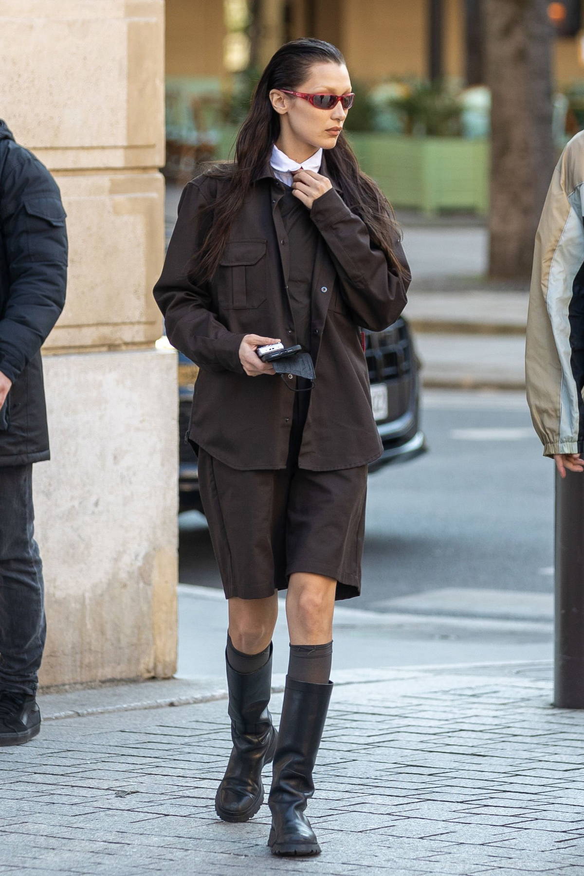 Bella Hadid Black Leather Boots Photoshoot Paris 2021