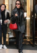 Eiza Gonzalez looks stylish in black leather coat leaving her hotel in Paris, France