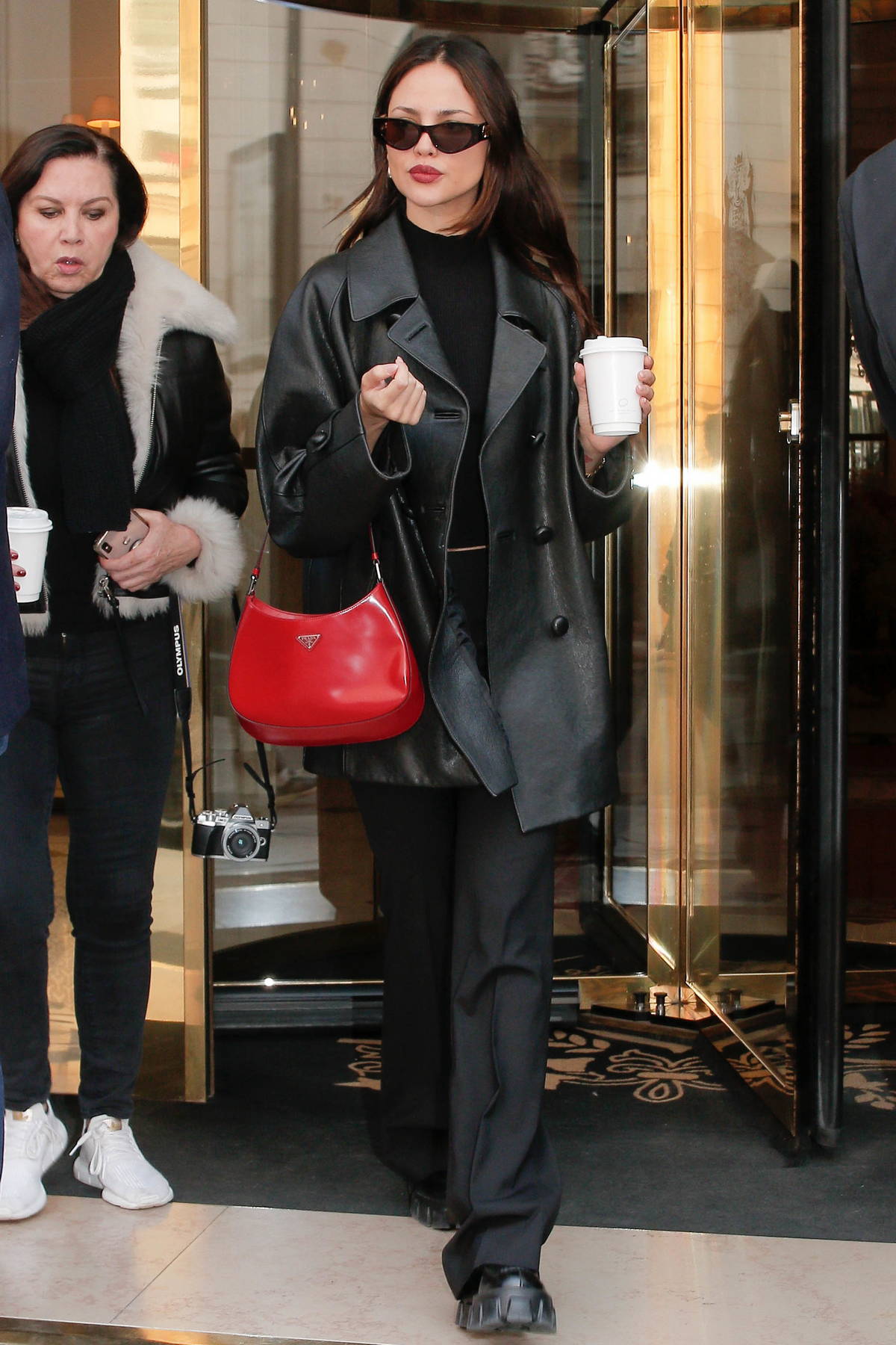 eiza gonzalez looks stylish in black leather coat leaving her hotel in  paris, france-190322_3