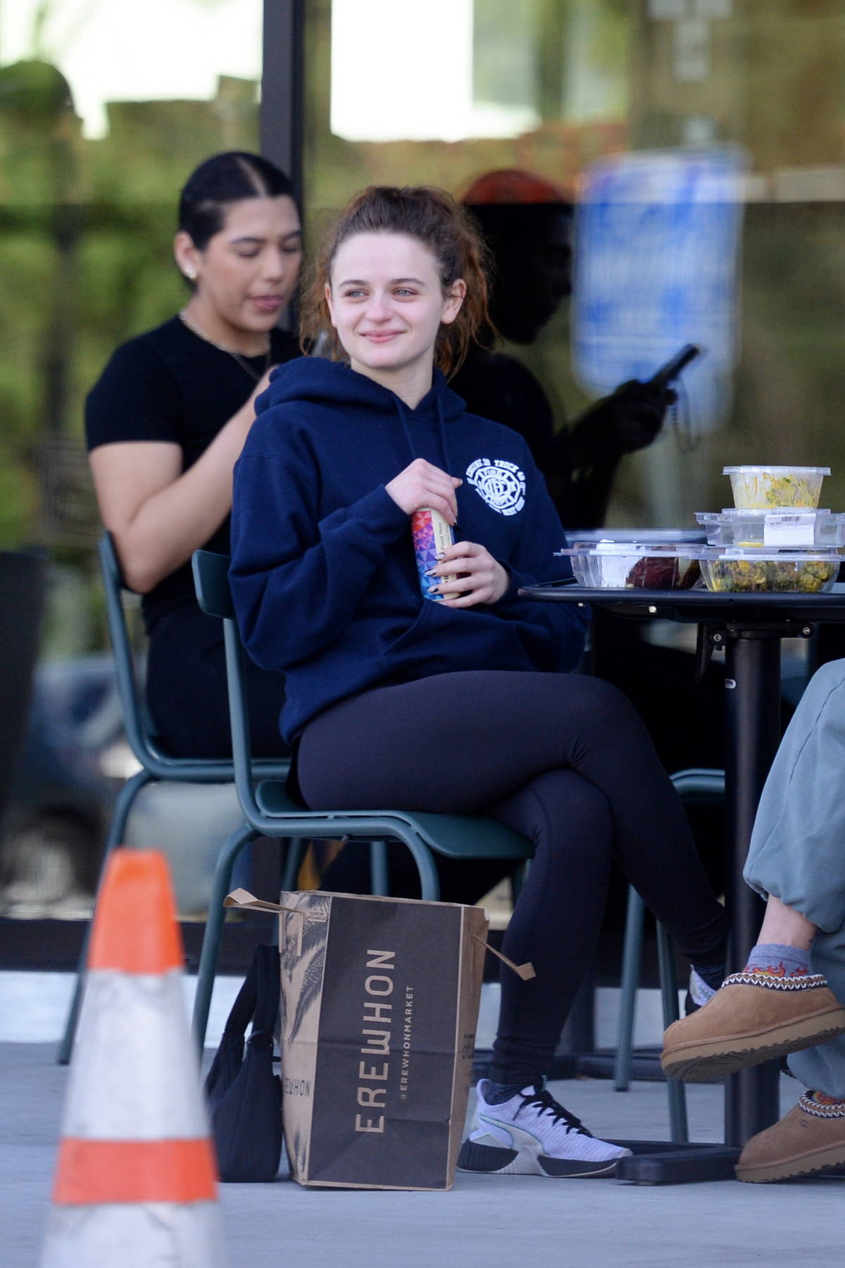 Joey King shares a few laughs with a friend over lunch at Erewhon in Studio City, California