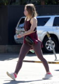 Kristen Bell shows off her athletic physique in a crop top and leggings while she hits the gym in Los Feliz, California