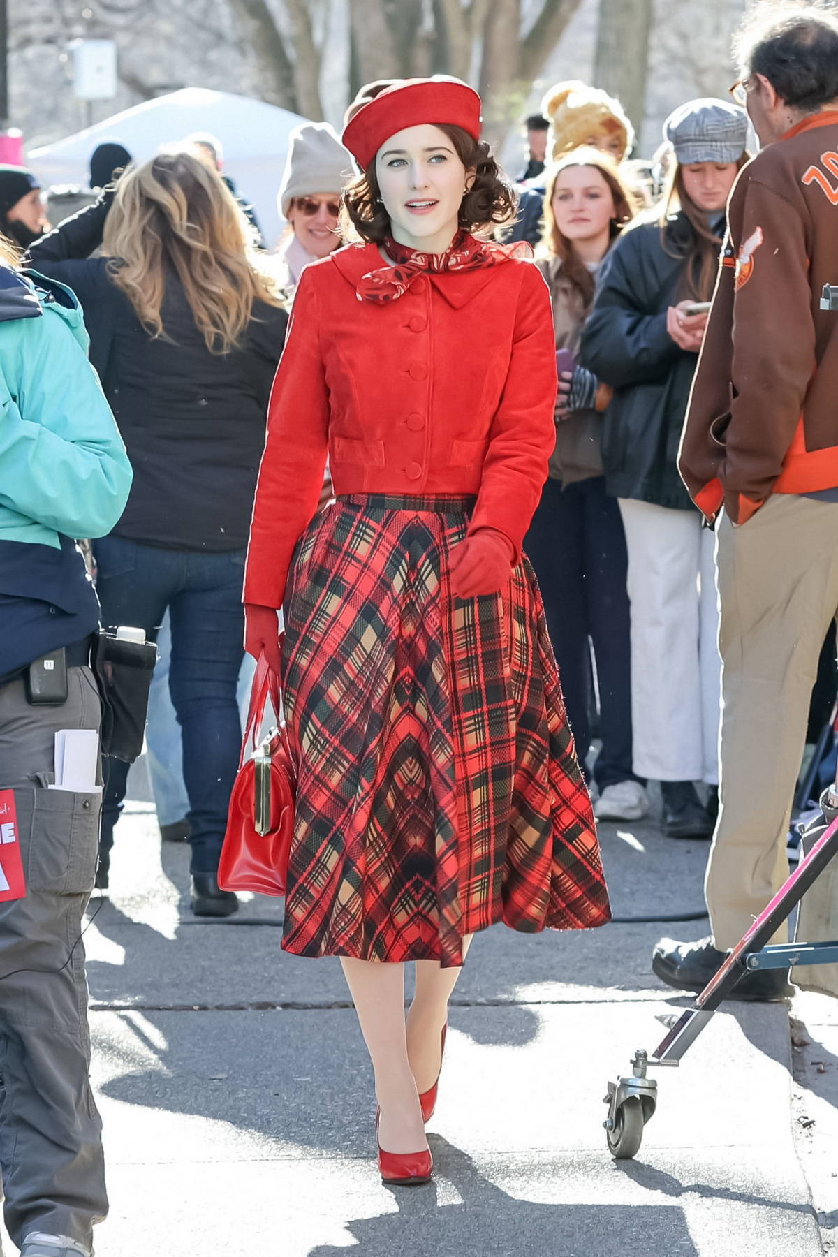 Rachel Brosnahan spotted in red ensemble while filming 'The Marvelous ...
