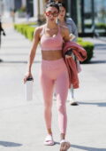 Chantel Jeffries shows off her taut physique in pink sports bra and leggings while leaving the gym in Los Angeles